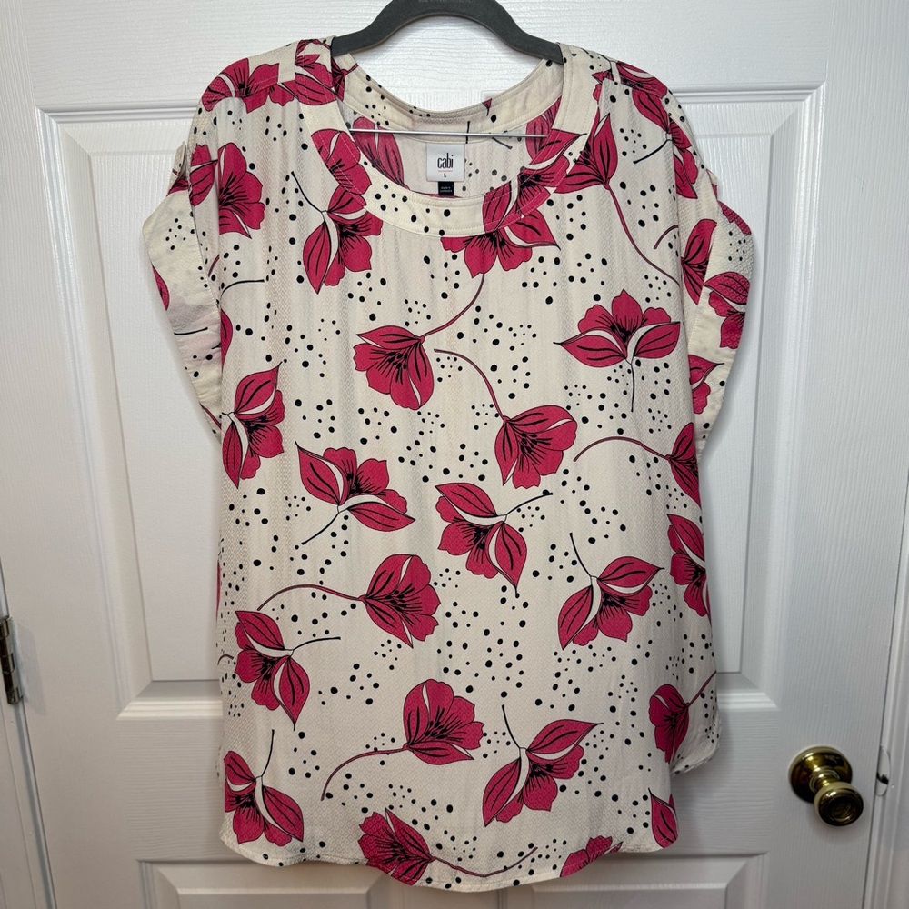 CAbi Pink and White Boxy Blouse